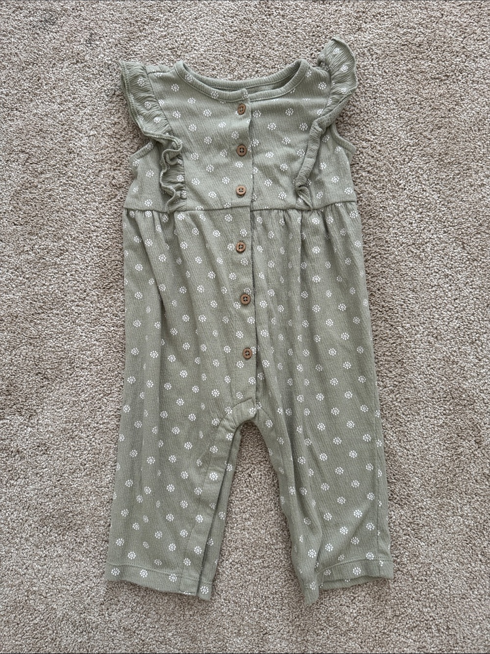 Carter's Sage Green Floral Button-Front Romper